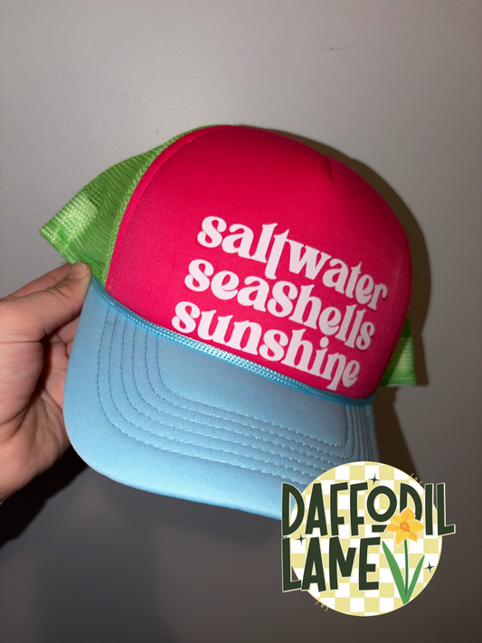 Saltwater Seashells Sunshine Neon Trucker Hat