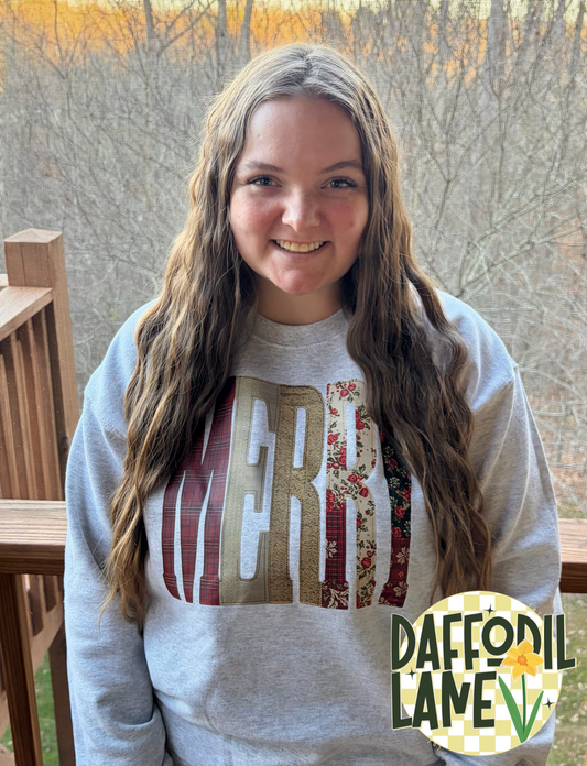 Merry Faux Fabric Patchwork Sweatshirt or T-Shirt