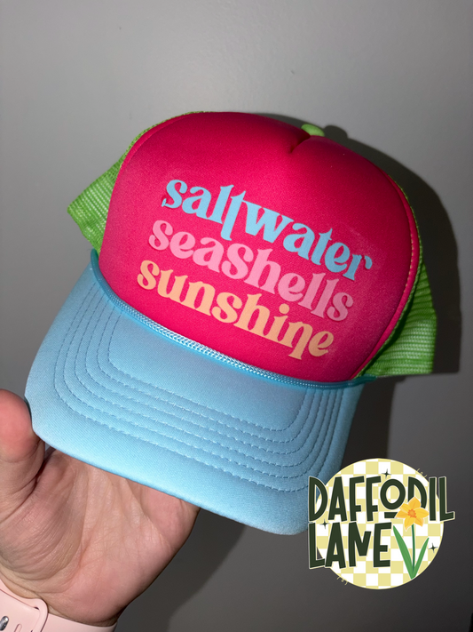Saltwater Seashells Sunshine Neon Trucker Hat