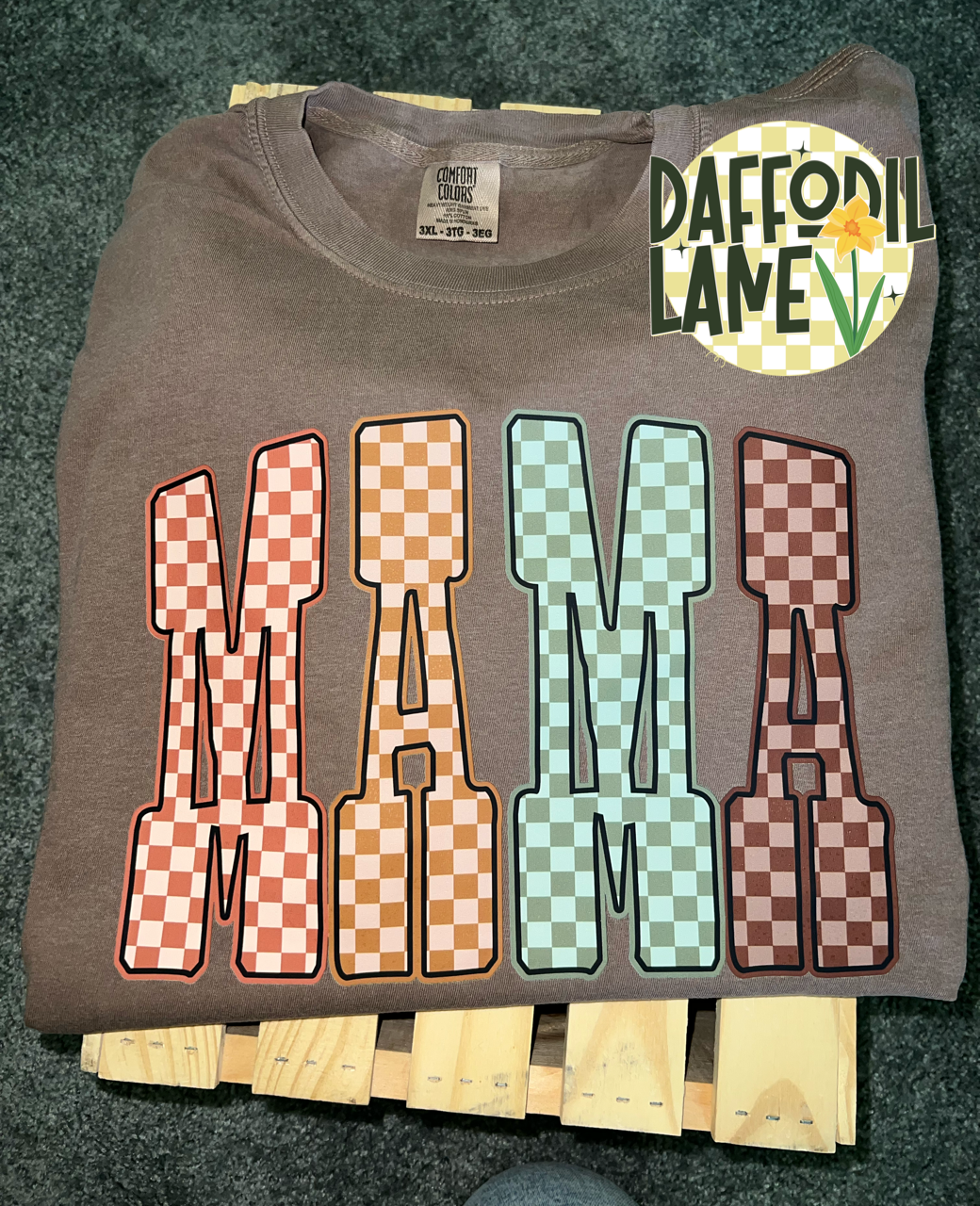Mama Fall Checkered T-Shirt
