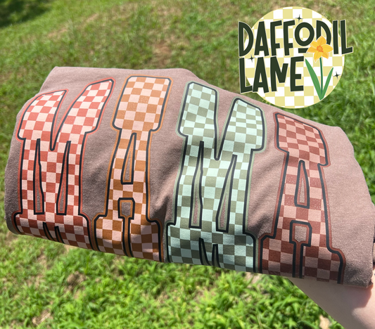Mama Fall Checkered T-Shirt