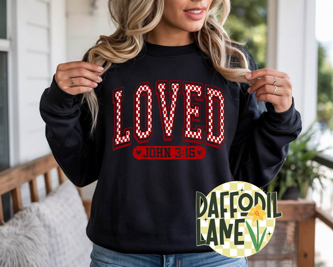 Loved John 3:16 Checkered Sweatshirt