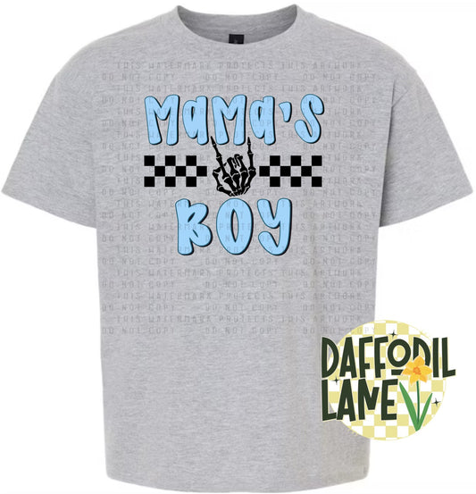 Mama's Boy or Girl Skeleton Hand Pink Blue Grunge Matching T-Shirt