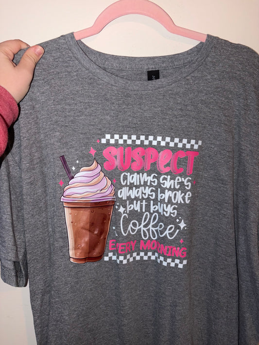 Suspect Says She’s Broke Iced Coffee T-Shirt XL